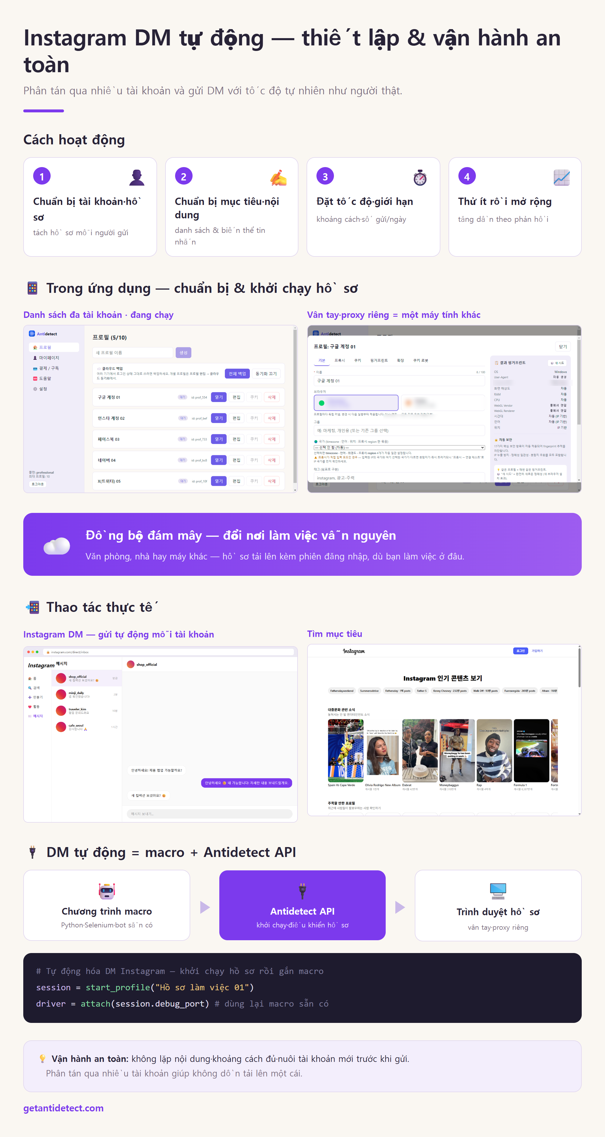 Instagram DM tự động — Thiết lập & vận hành an toàn