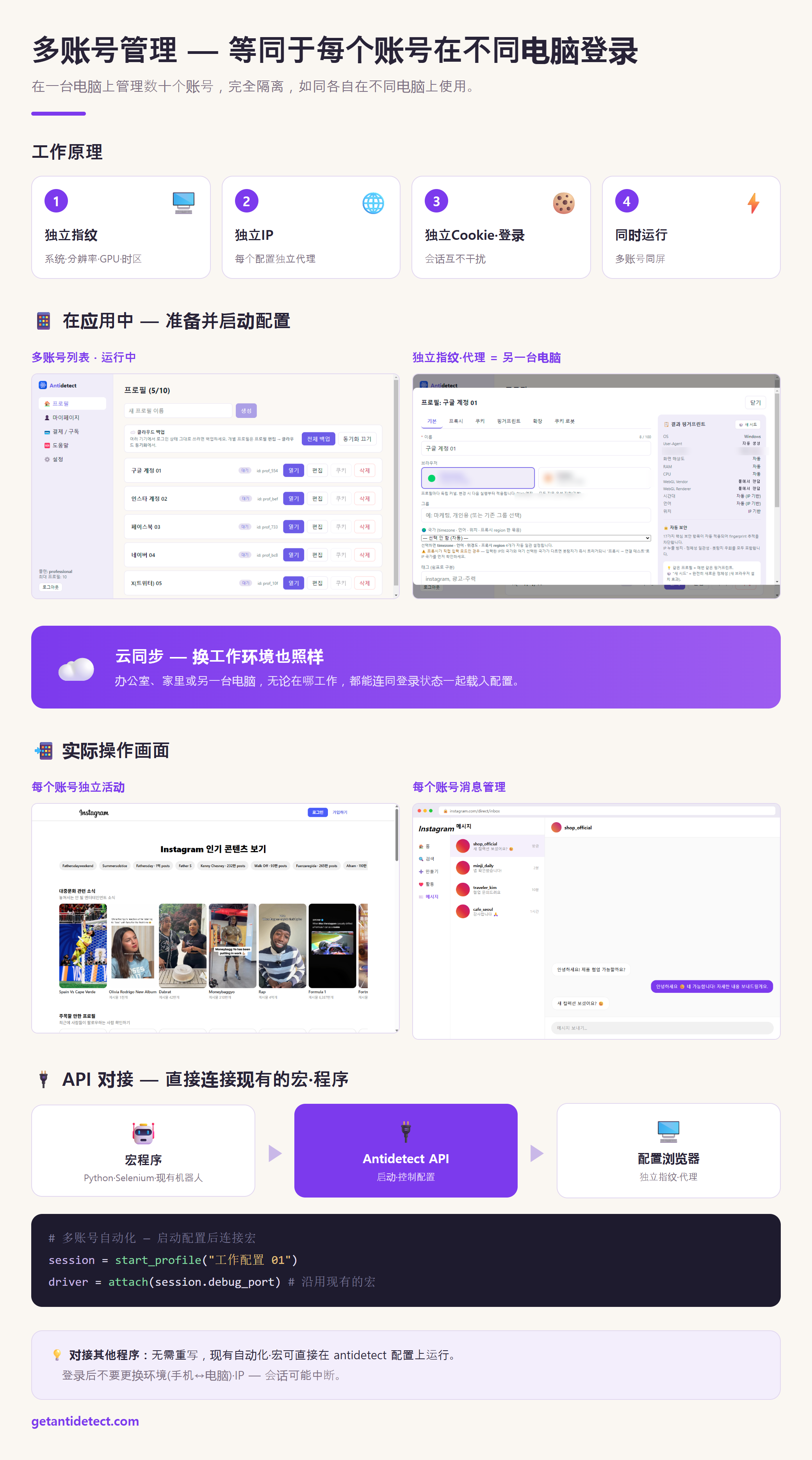 多账号管理 — 等同于每个账号在不同电脑